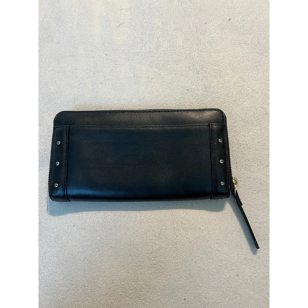 Kate Spade Black Leather Studded Zip Around Wallet Long Continental Clutch - Picture 2 of 14